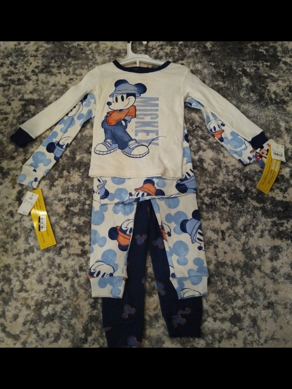 New Disney Boys Mickey Mouse Navy, Light Blue & White Pajama Set 4T
